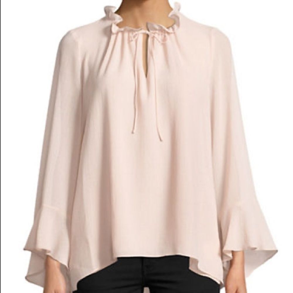Ellen Tracy Butterfly Sleeve Ruffle Blouse-PINK-Small